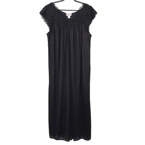 VTG Shadowline Black Maxi Nightgown Lace Trim Cap Sleeve 2X Whimsigoth Coquette